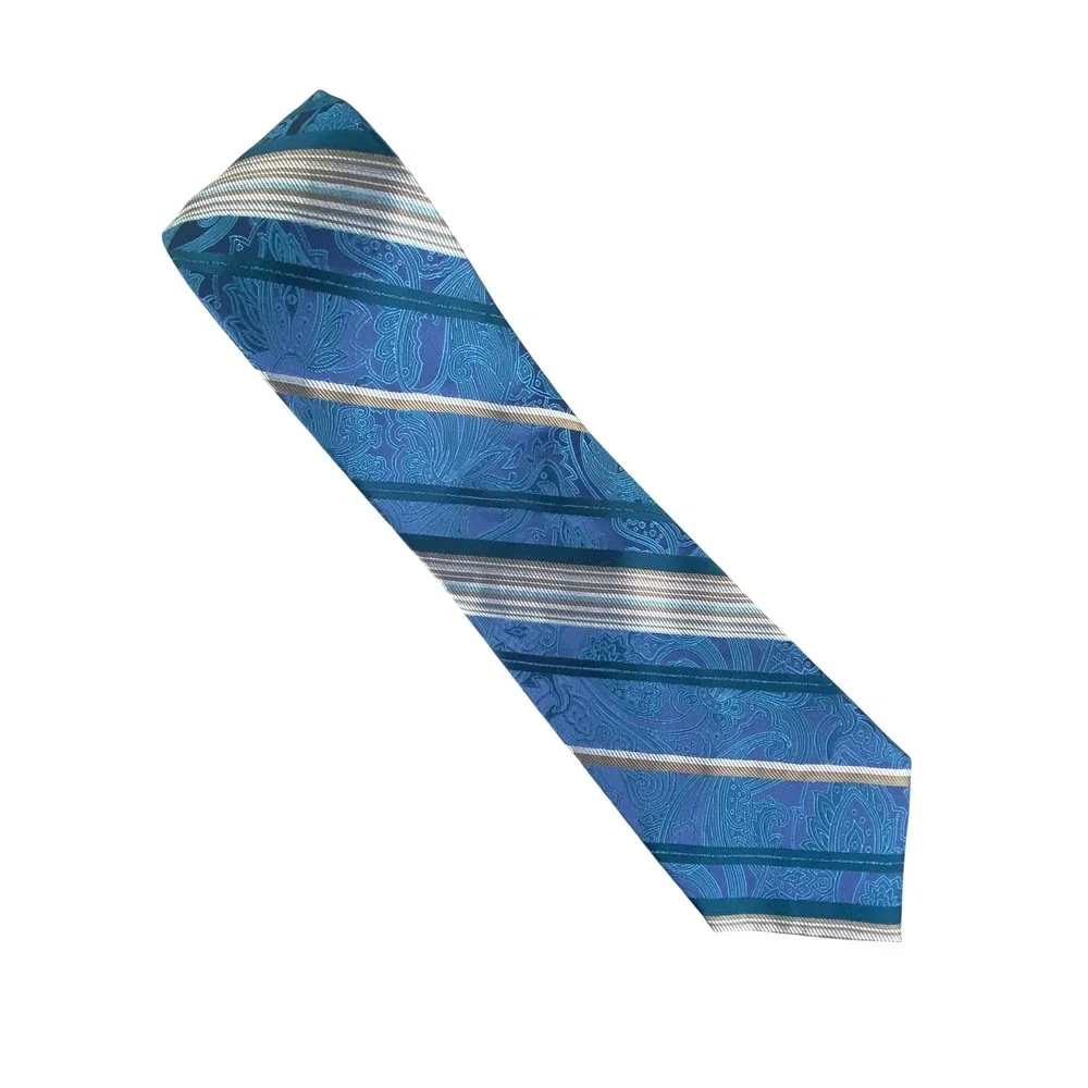 Concepts by Claiborne Mens Tie Blue Paisley Striped Silk Formal Business 57x4